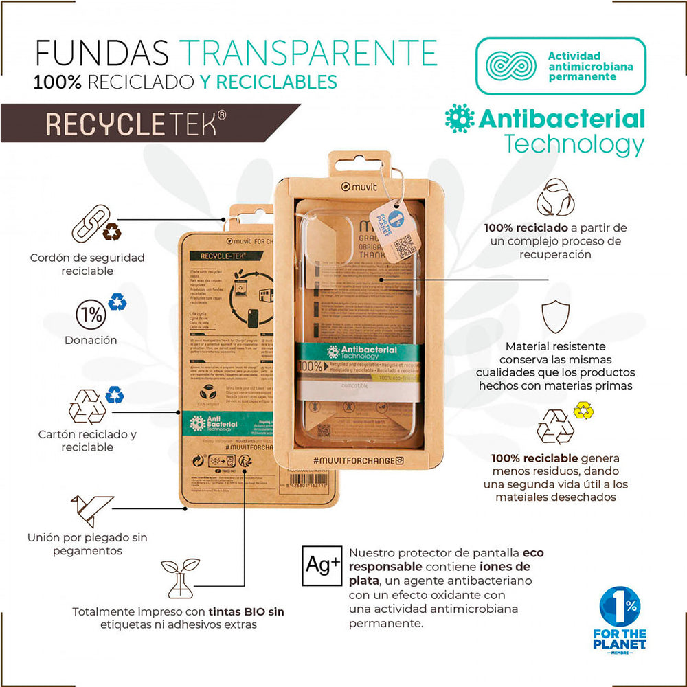 Funda Muvit for Change recycletek antibacteriana para Apple iPhone SE/8/7 trans.