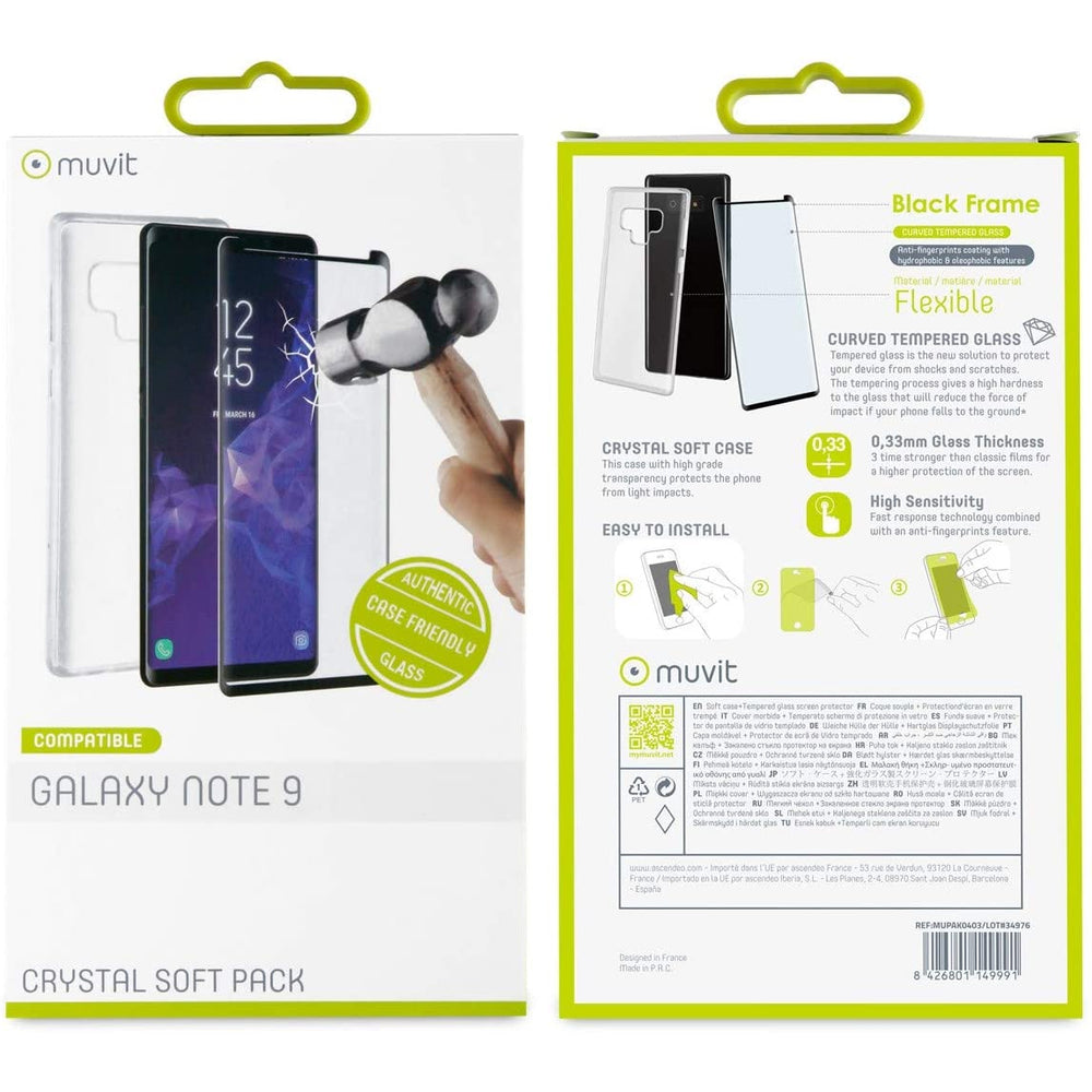 Pack Muvit Samsung Galaxy Note 9 Cristal Soft transparente+protector pantalla.