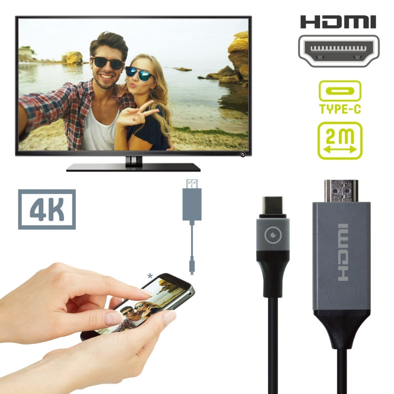 Cable Muvit Tipo C 3.0 a HDMI 2m gris y negro (NUEVO)