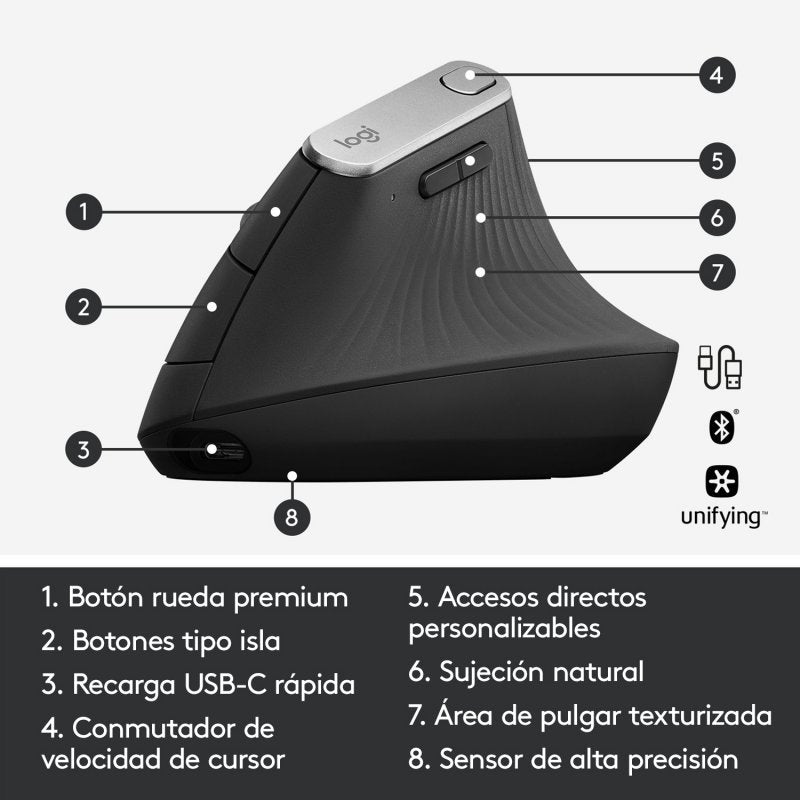 Logitech MX Vertical Ratón Ergonómico Avanzado