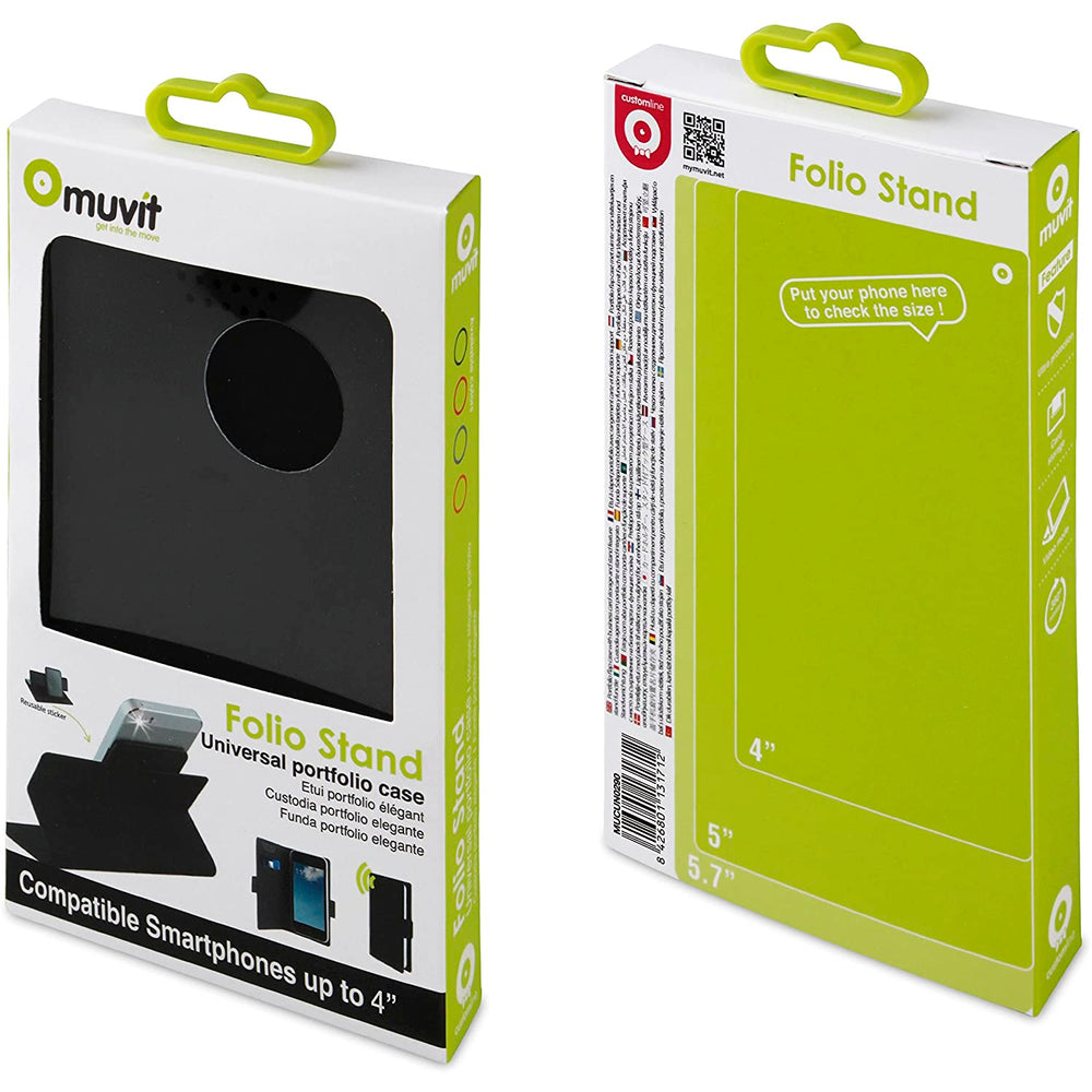 Funda Folio universal Muvit compatible con 4» con función soporte negro.