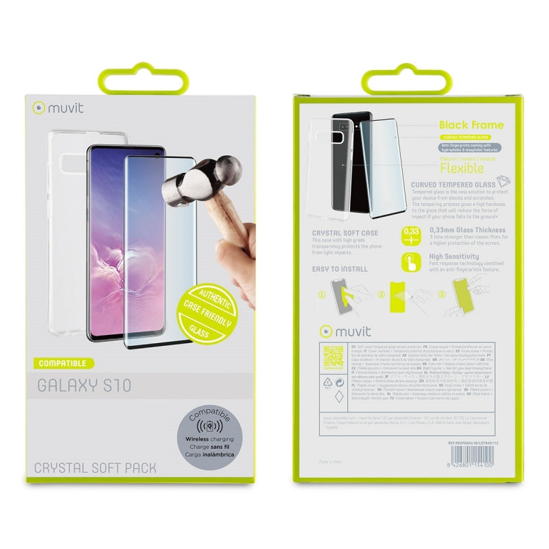 Pack Muvit para Samsung Galaxy S10 funda Cristal Soft+protector pantalla vidrio