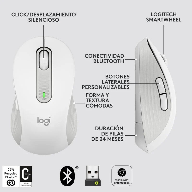 Ratón Logitech Signature M650 L Óptico Inalámbrico 2000DPI Blanco