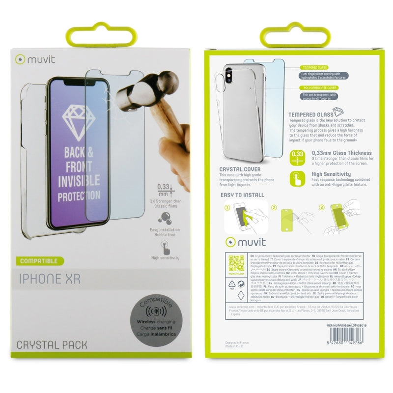 Pack Muvit Apple iPhone XR Carcasa Cristal transparente + protector pantalla.