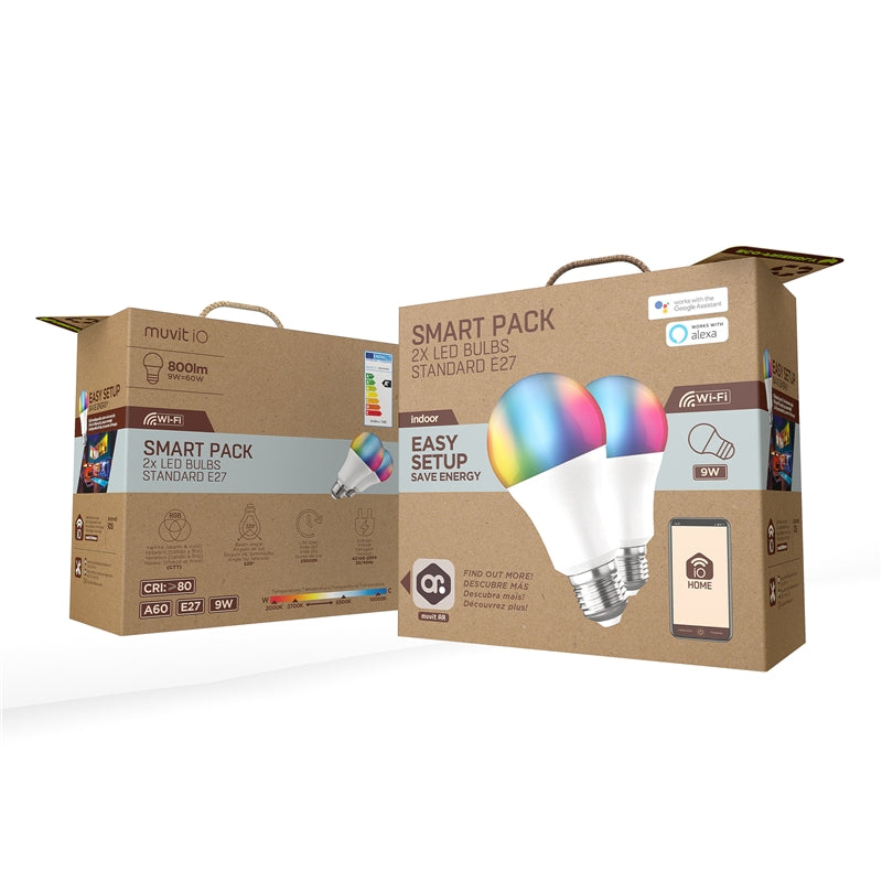 Pack 2 Bombillas Muvit iO A60 E27 800lm 9W RGB+CCT D60* H118 (NUEVO)