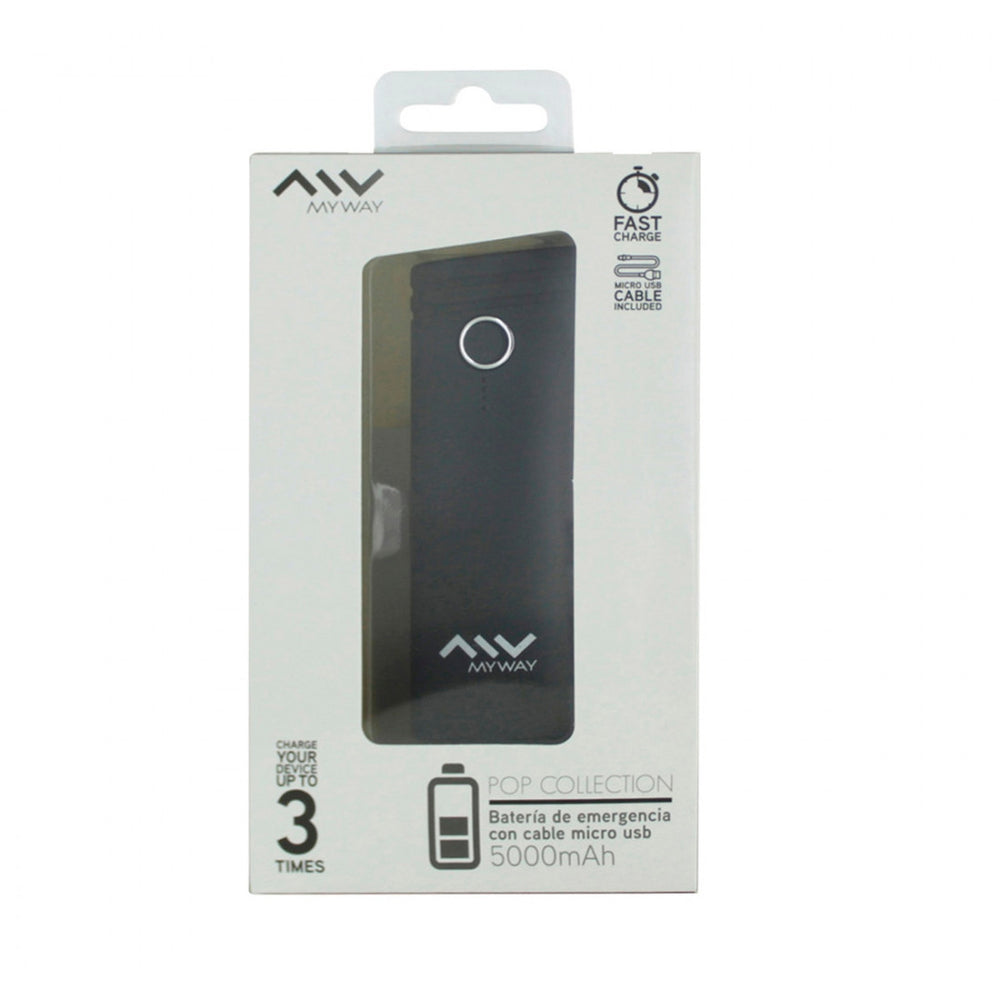 Power Bank Myway MWCHP0090 5000mAh USB 2 puertos 1A +2.1A cable USB-Micro USB