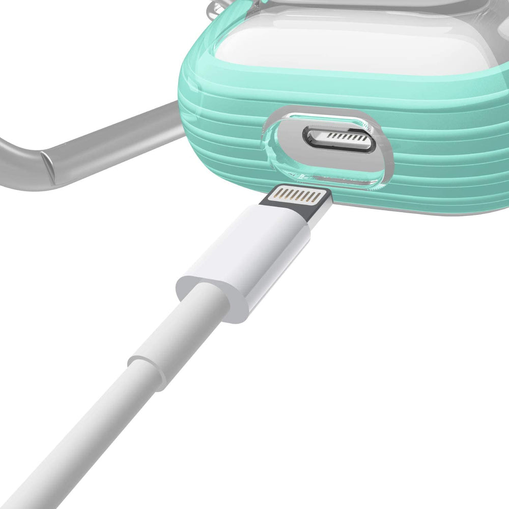 Estuche X-Doria Serie Defense Clear para Apple Air Pods 1 y 2 color verde menta