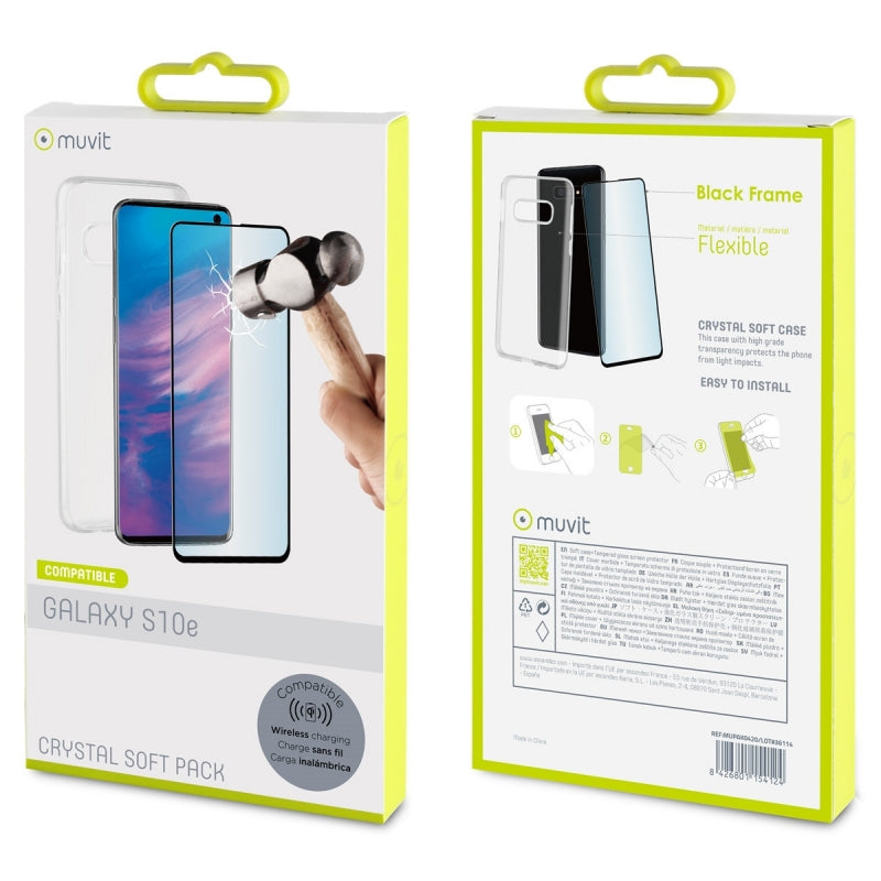 Pack Muvit para Samsung Galaxy S10e funda Cristal Soft transparente+protector.