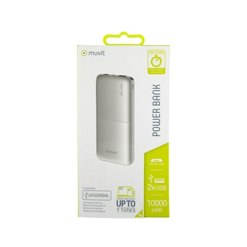 Power Bank Muvit 10000 mAh USB 2 puertos 2A (max) blanca Usada