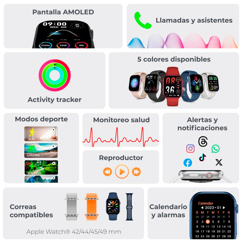 Reloj Smartwatch Ksix Urban 5 Pantalla Amoled 1.96″ Negro