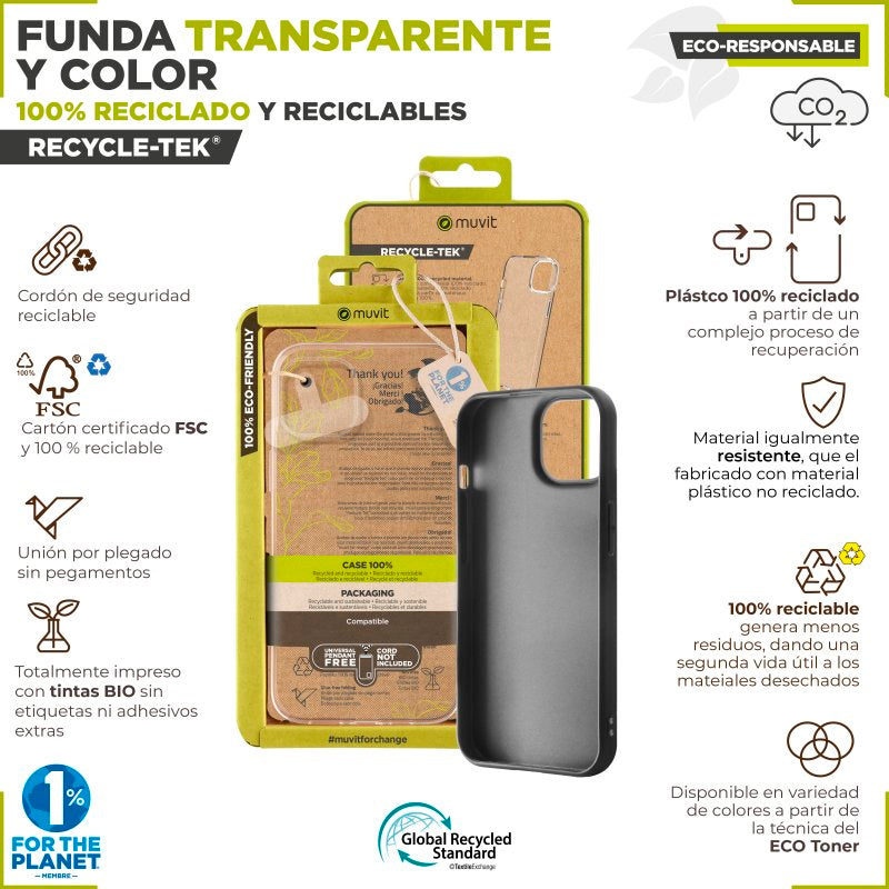 Funda Muvit for Change para Apple iPhone 15 Pro Max recycletek transparente