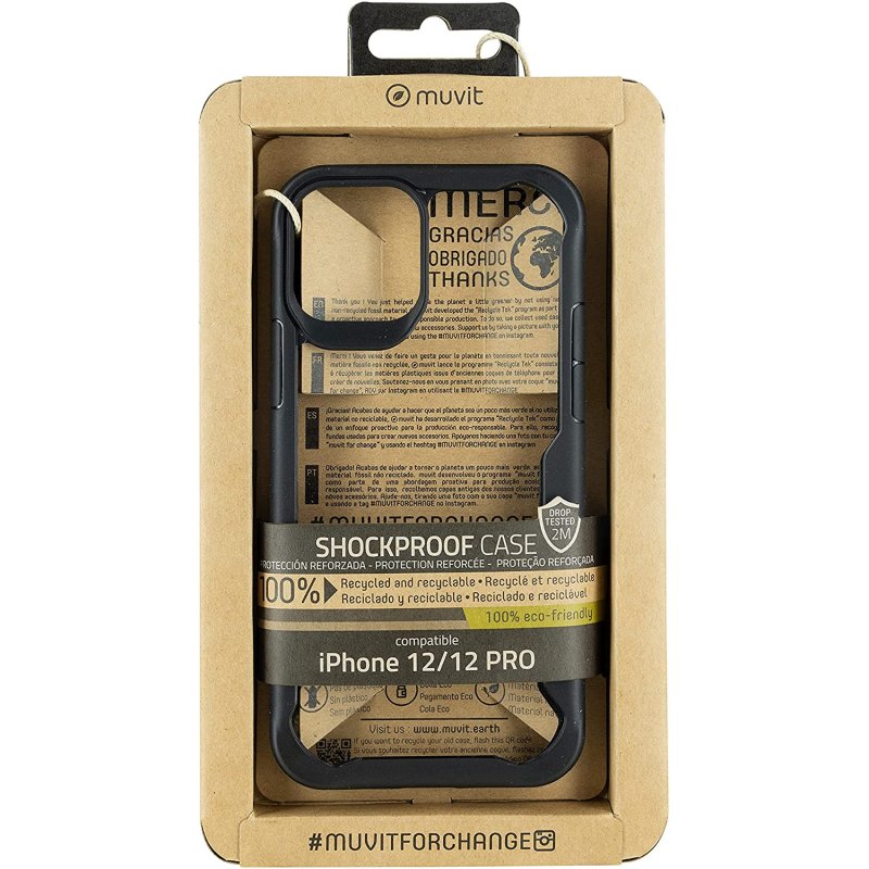 Funda Muvit for Change Shockproof 2m Transparente/Negro para iPhone 12/12 Pro
