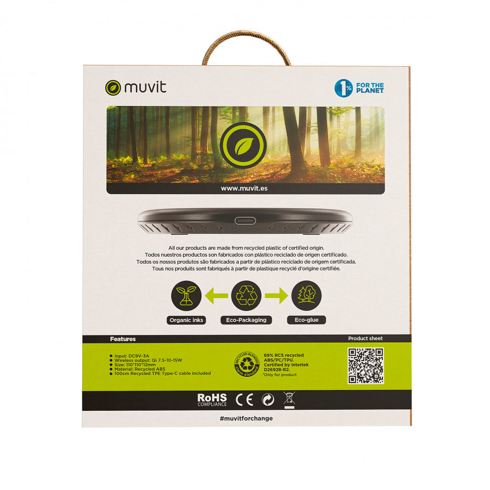 Cargador sobremesa Muvit for Change inalámbrico Qi 7,5-10-15W 3A negro