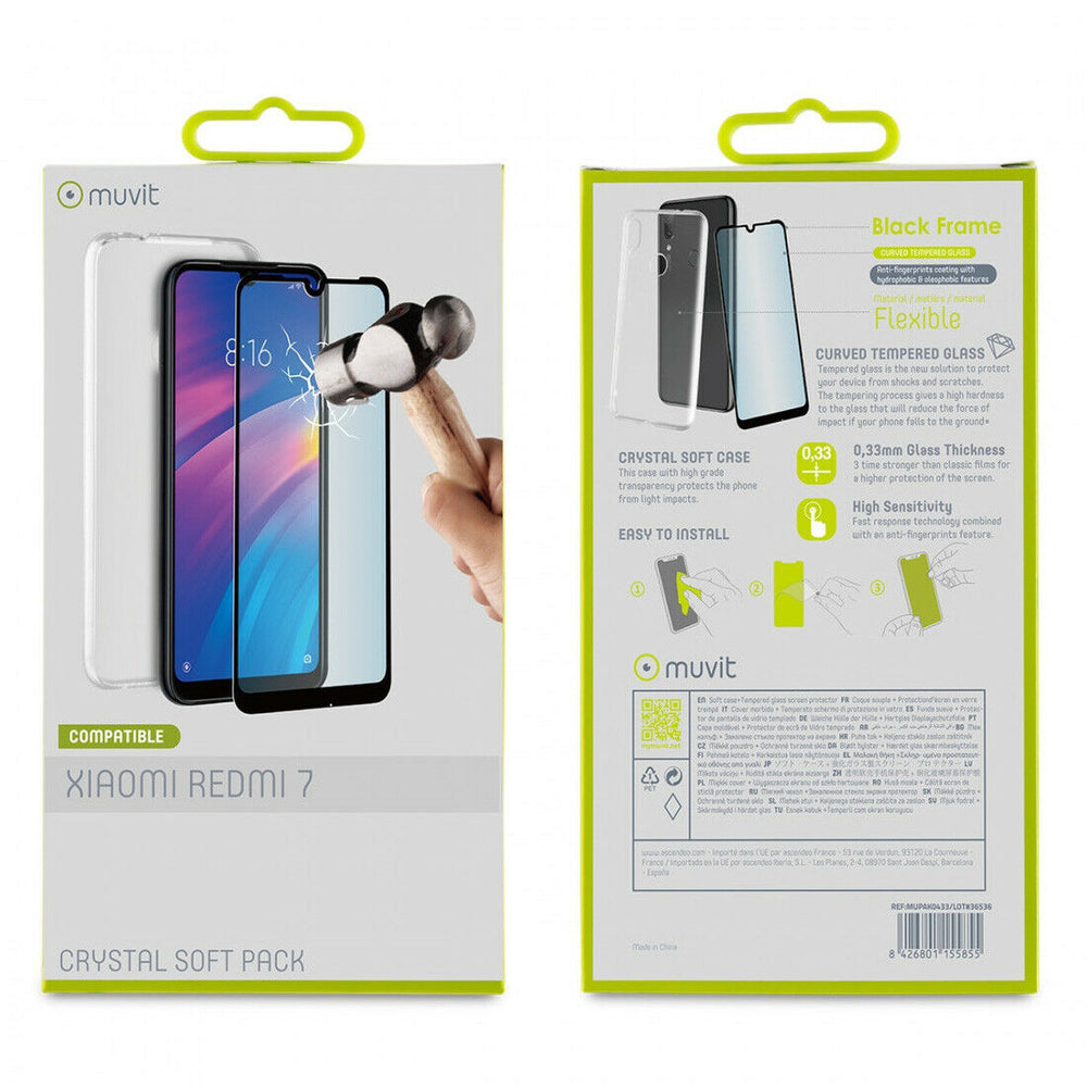 Pack Muvit Xiaomi Redmi 7 funda Cristal Soft transparente + protector pantalla.