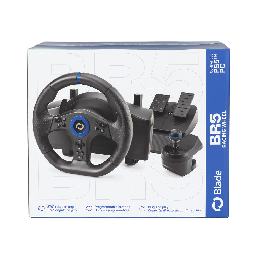 Blade BR5 Racing Wheel Blanco — Volante gaming con pedales para PS5 y PC