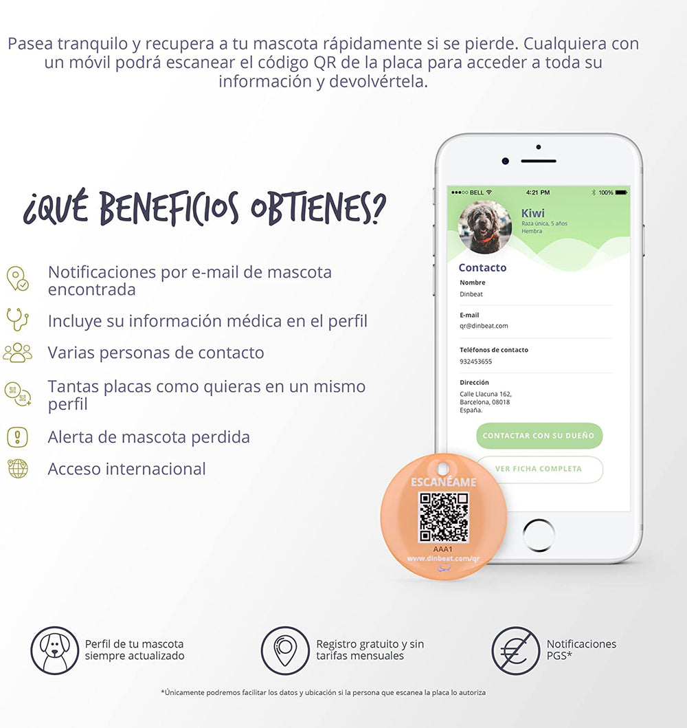 Identificación Mascota Dinbeat DBQRC09 QR Placa Help
