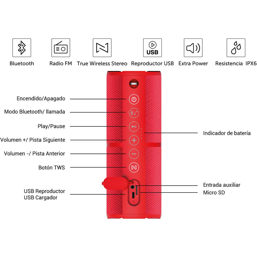 Altavoz inalámbrico Vieta Handy Plus Radio FM Resistente al agua IPX6 Dual Usado