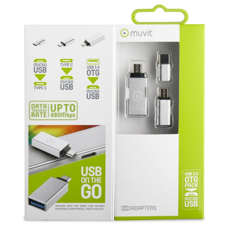 Pack Adaptador USB Muvit OTG 3,0 Micro USB+Micro USB a Tipo C+Tipo C a micro USB