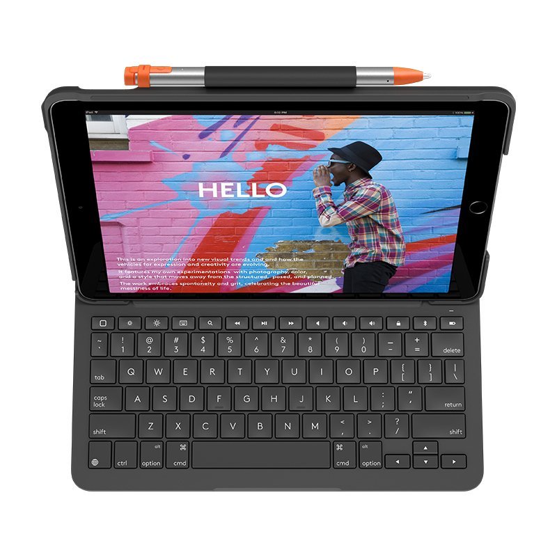 Funda con Teclado Logitech Slim Folio Bluetooth Gris para iPad 7/8 Gen. Usada