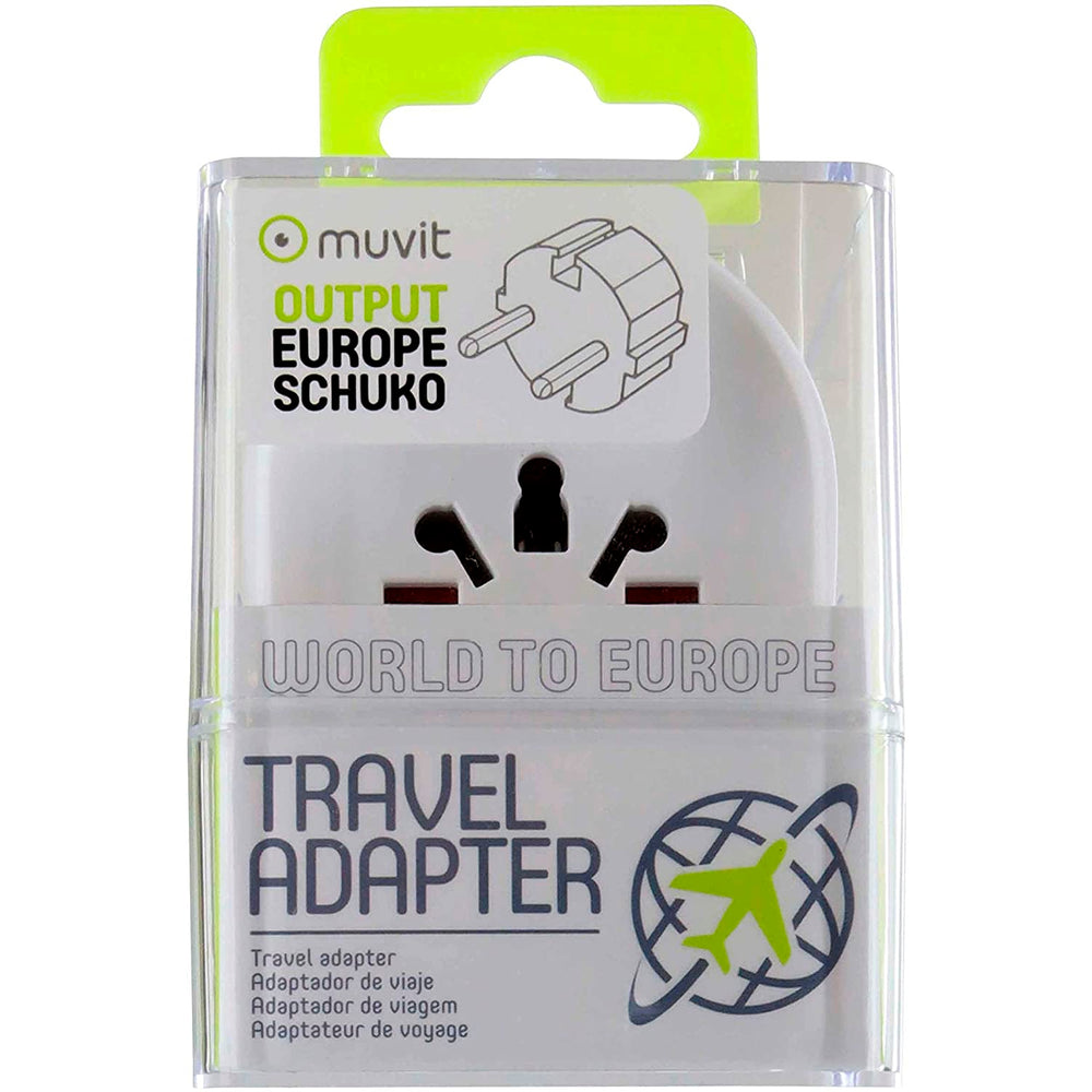 Adaptador viaje universal Muvit (EU,UK,US,AU) Max. 10A / 2500W Blanco (NUEVO)