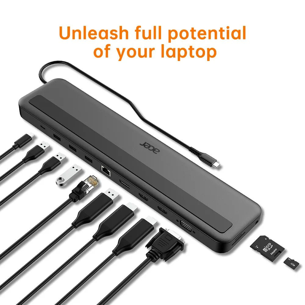 Acer 13 en 1 Minidock USB Tipo-C Alámbrico Negro