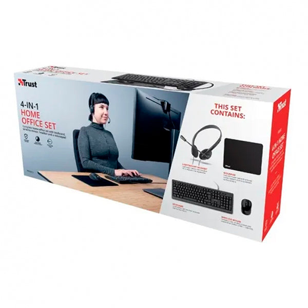 Pack 4 en 1 Trust Primo Home Office Set Teclado/Ratón/Auriculares/Alfombrilla