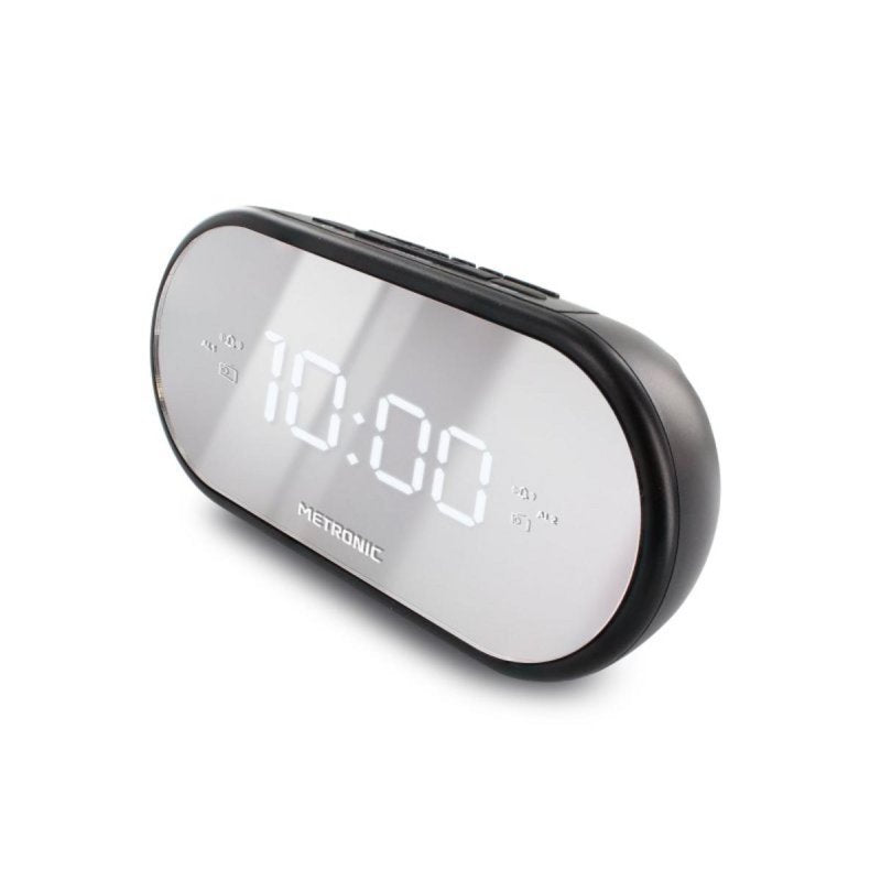 Reloj despertador digital Metronic 477037 Negro Espejo Doble Alarma FM LED