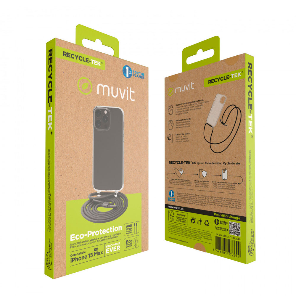 Funda Muvit recycletek para Apple iPhone 15 Pro Max transparente con colgante