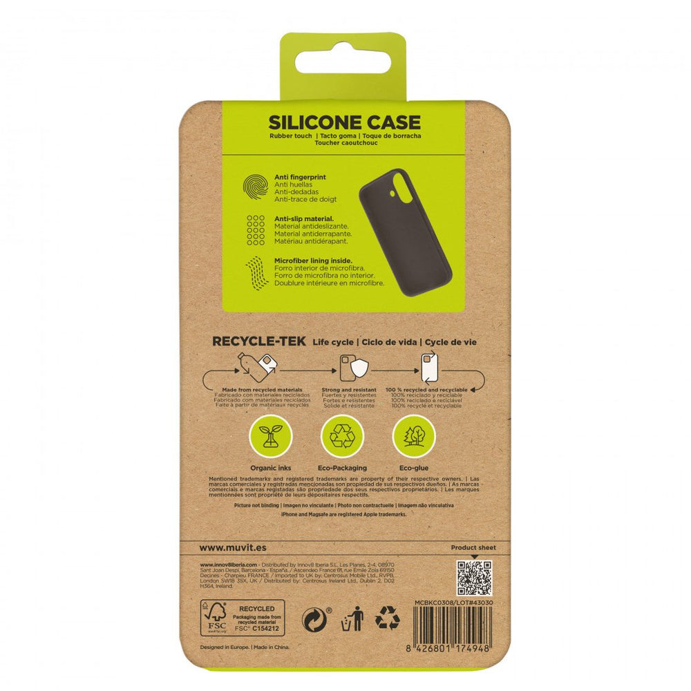 Funda Muvit for Change recycletek Liquid Silicone para Apple iPhone 16 negra