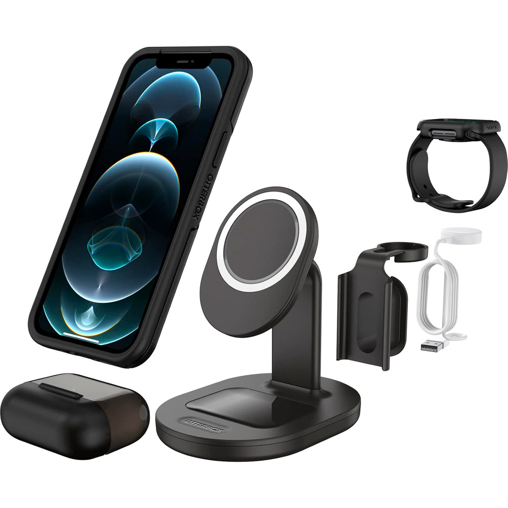 OtterBox Soporte Cargador Inalámbrico 3 en 1 Magsafe para iPhone AirPods y Apple Watch negro