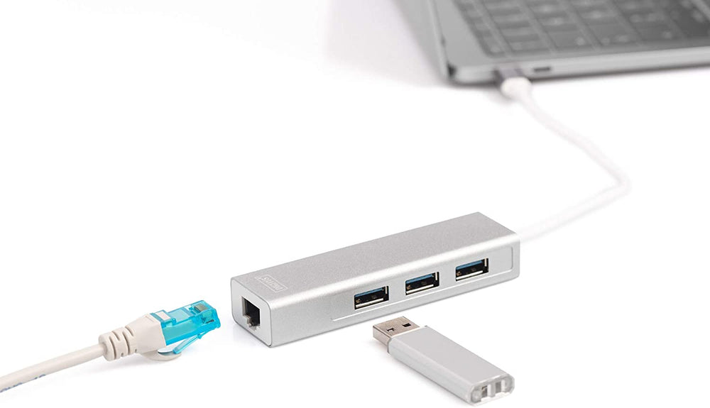 Concentrador HUB DIGITUS DA-70255 USB 3.0 Tipo C con Gigabit Ethernet.