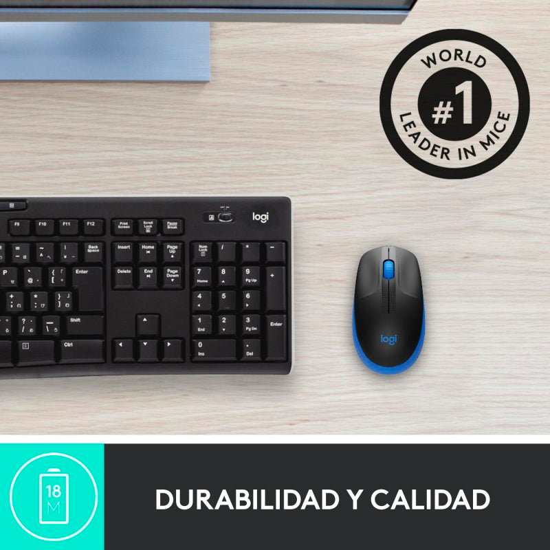 Logitech M190 Ratón Inalámbrico Full Size 1000DPI Azul Usado