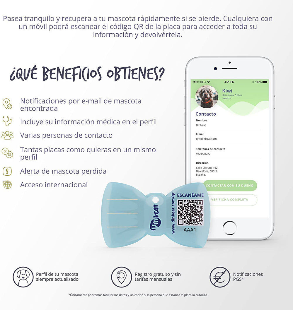 Identificación Mascota Dinbeat DBQRP05 QR Pajarita Urban.