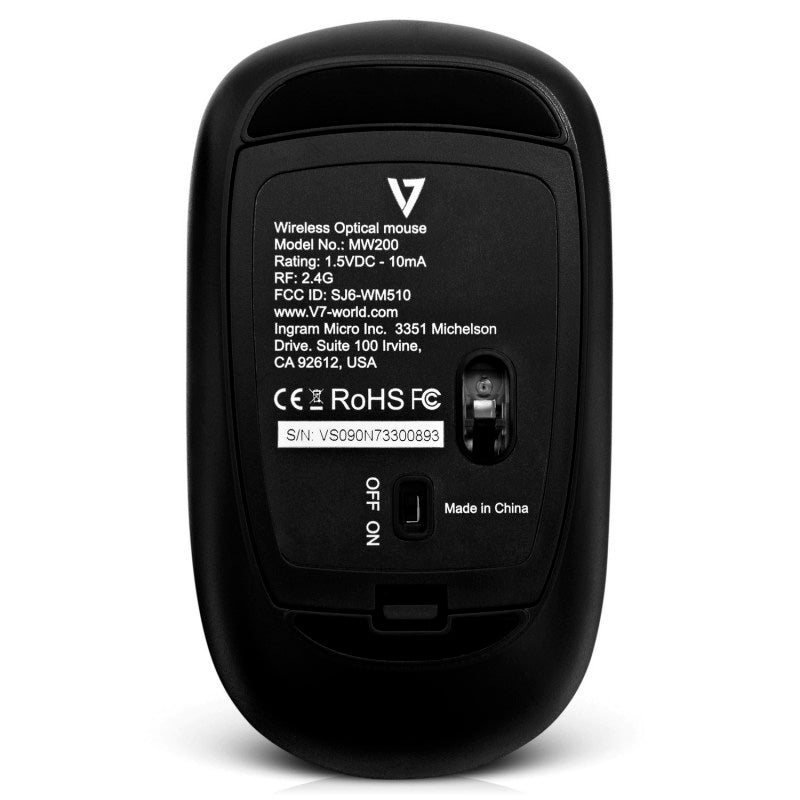 Ratón V7 MW200 óptico inalámbrico 1600DPI Ambidextro negro Usado *Sin emb.orig.*