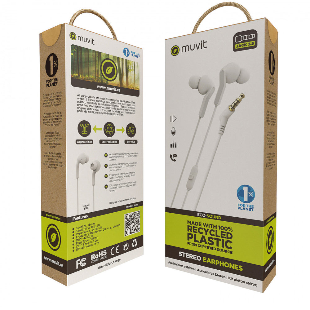 Auriculares estéreo Muvit for Change E57 3.5mm Blanco