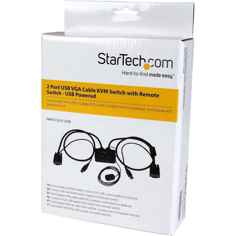 Switch Conmutador StarTech KVM de Cable con 2 Puertos VGA USB Alimentado por USB