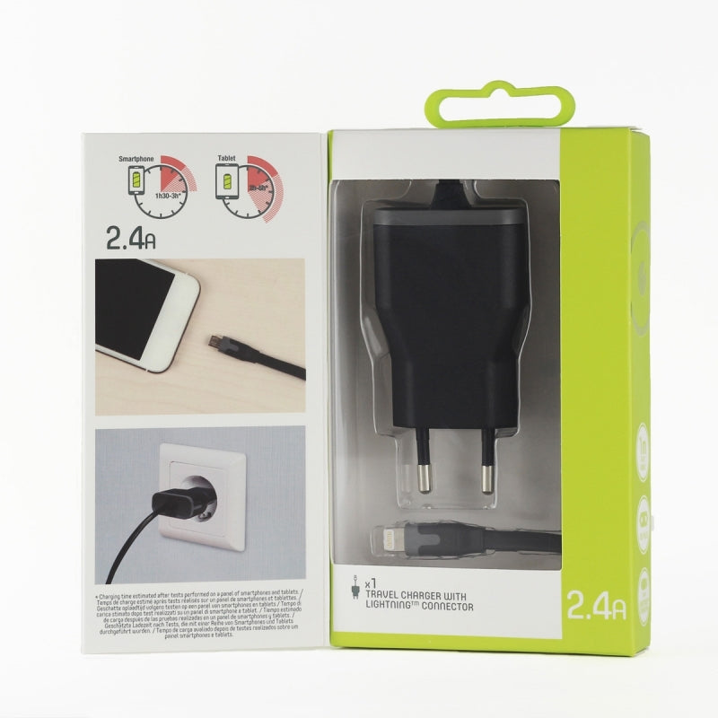 Transformador Muvit io para Apple MFI 2.4A cable 1m negro