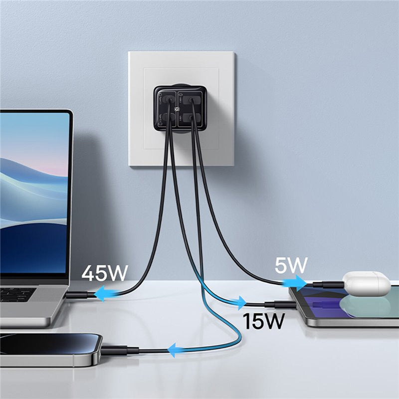 Cargador rápido Baseus GaN6 Pro de 4 puertos 65W 2 USB-A and 2 USB-C Negro