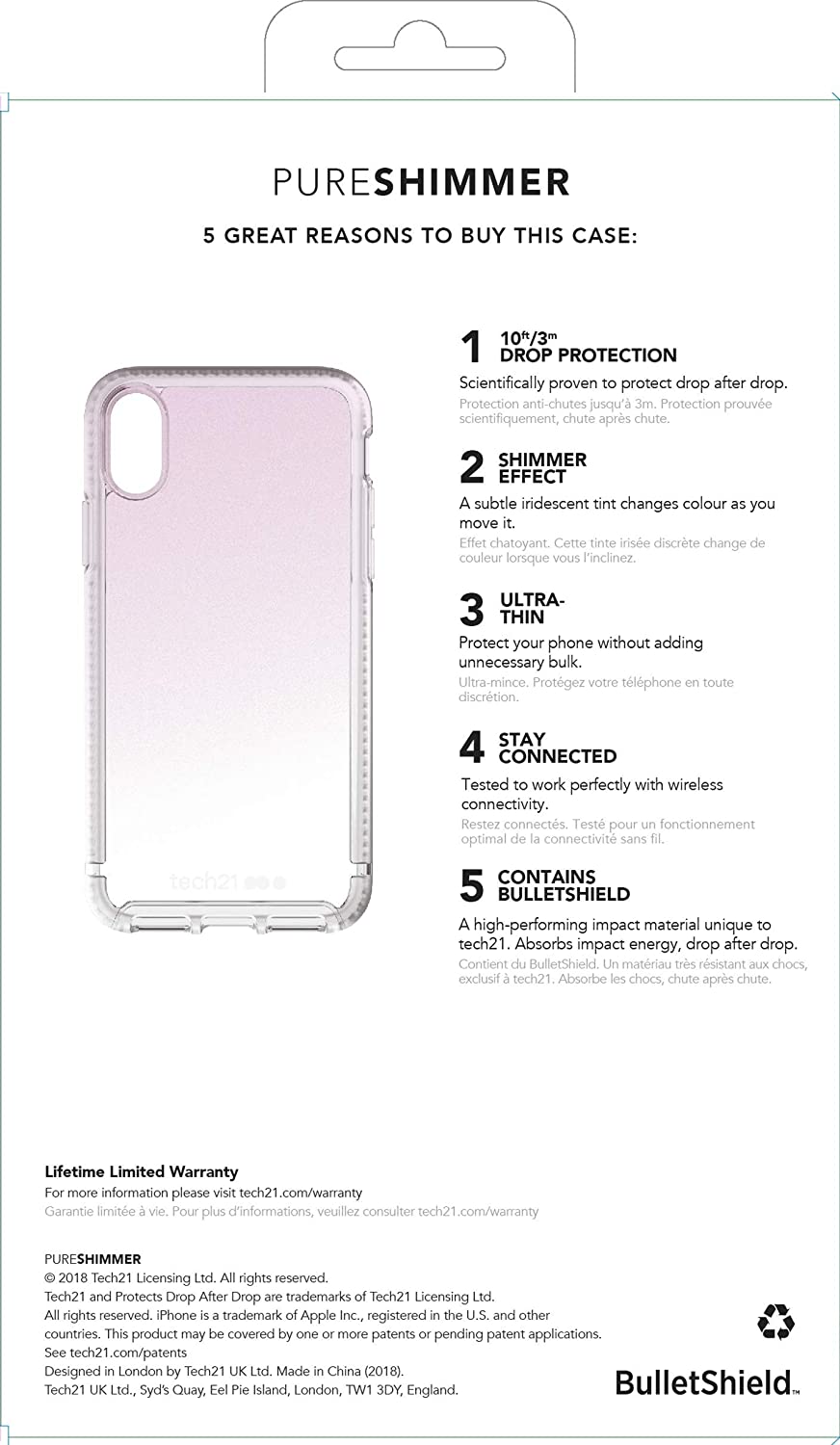 Carcasa Tech21 Pure Shimmer color rosa para Apple iPhone XR