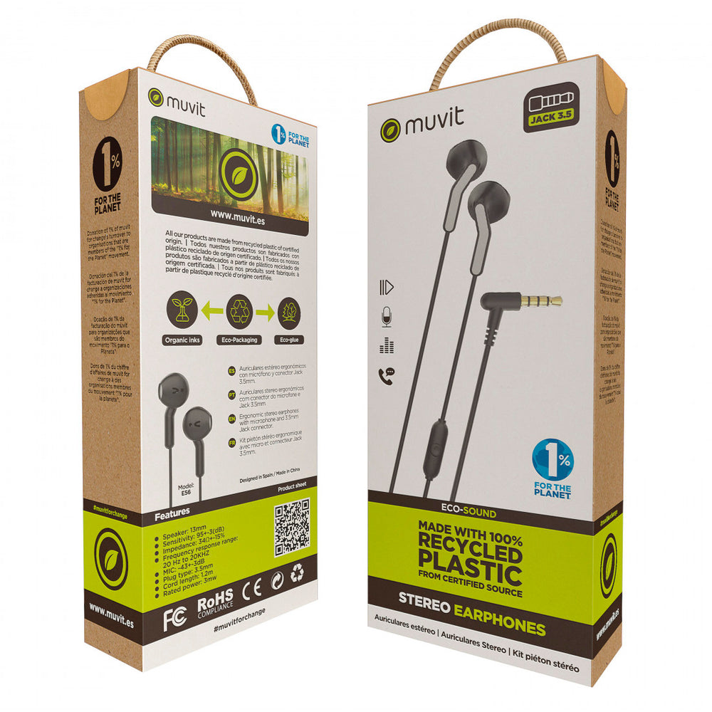 Auriculares estéreo Muvit for Change E56 3.5mm Negro