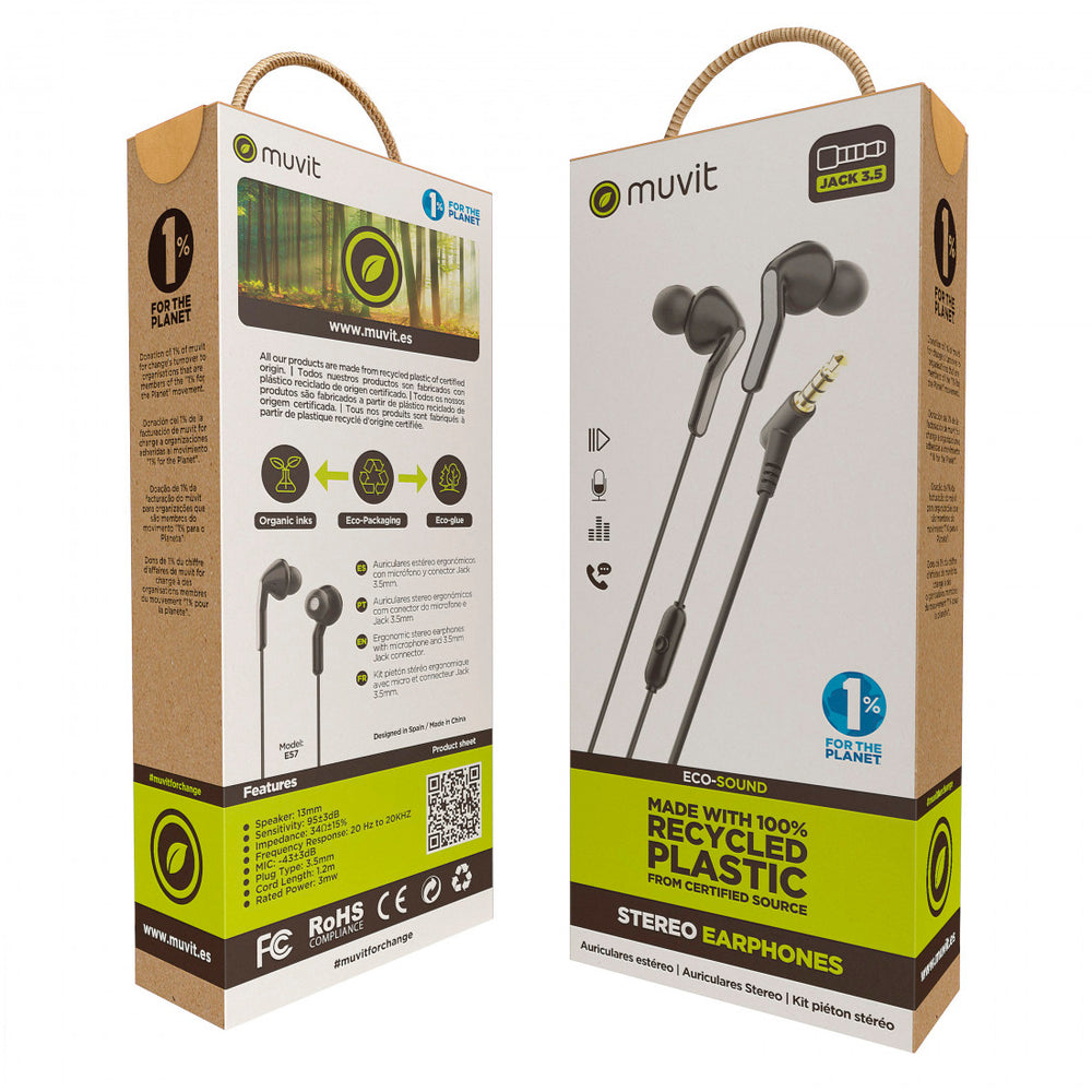 Auriculares estéreo Muvit for Change E57 3.5mm Negro