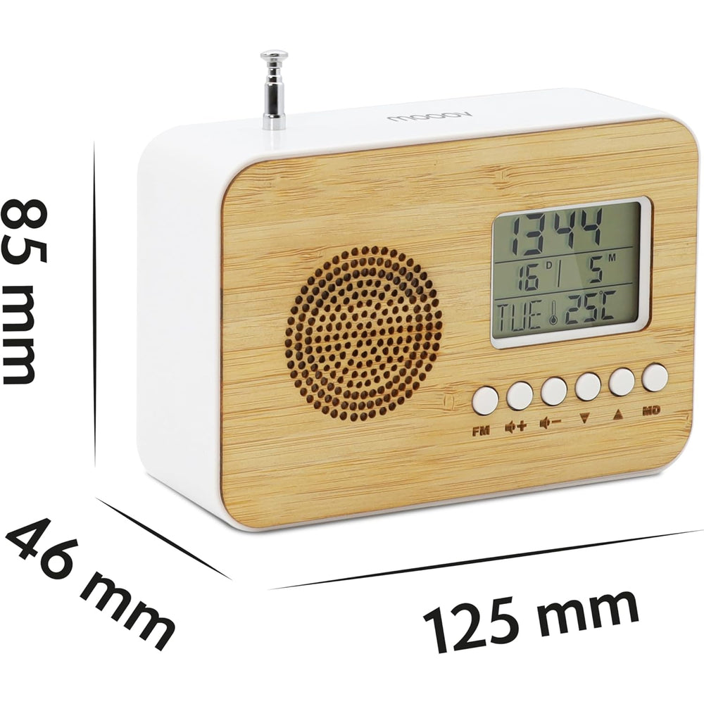 Radio Reloj Despertador Digital Mooov 477320 bambú con Pantalla de Temperatura