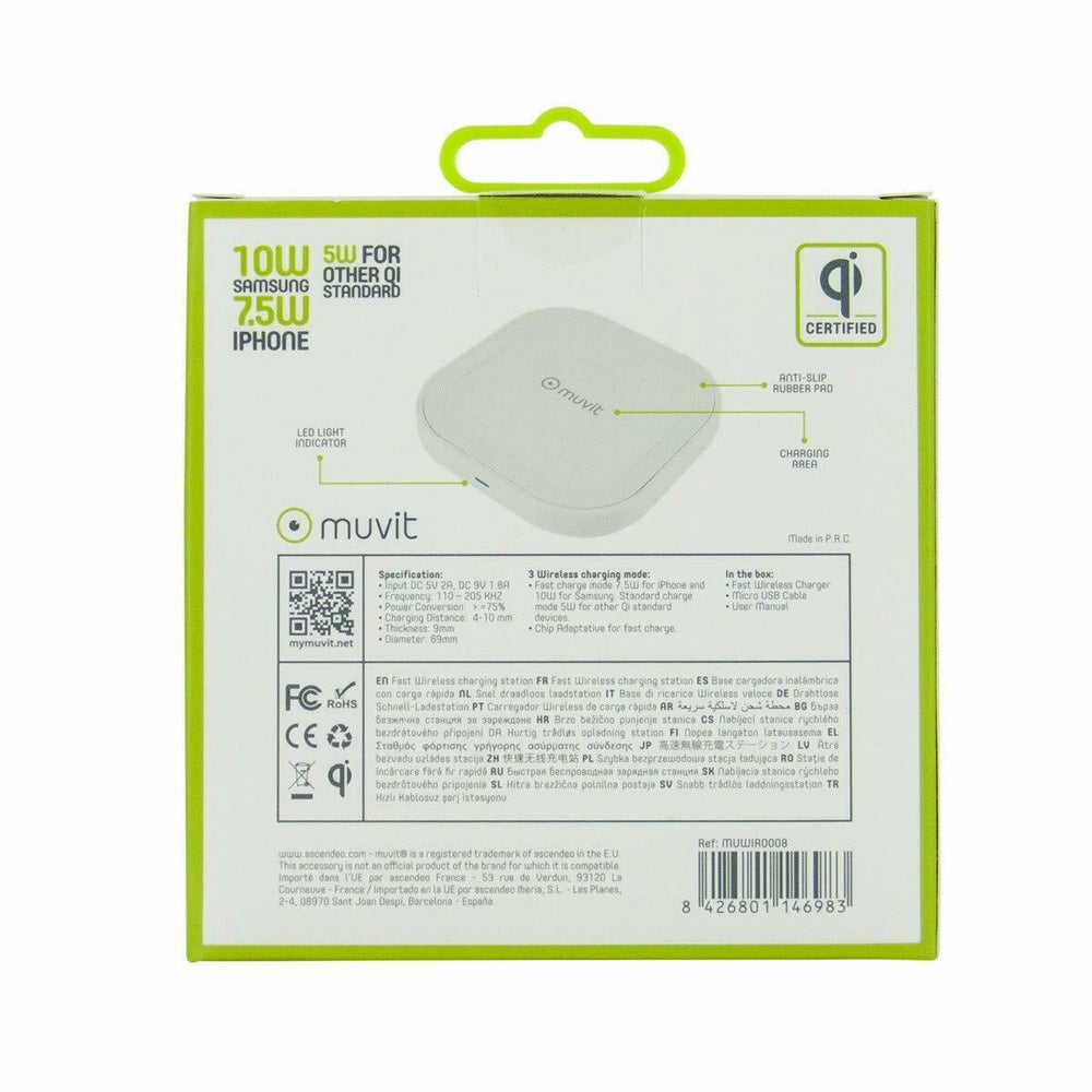 Cargador soporte sobremesa inalámbrico Muvit iO Qi 2a Blanco.