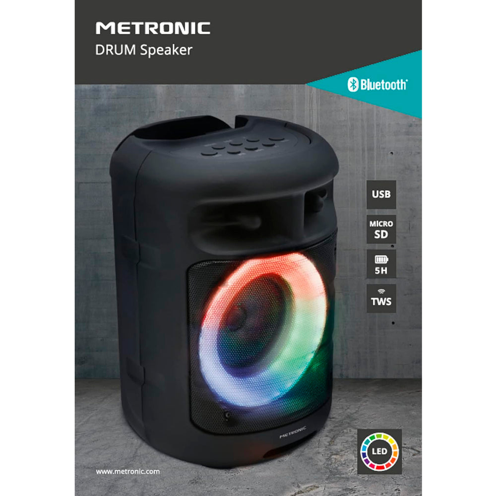 Altavoz Metronic Portatil Drum Bluetooth 10W con LED 477189