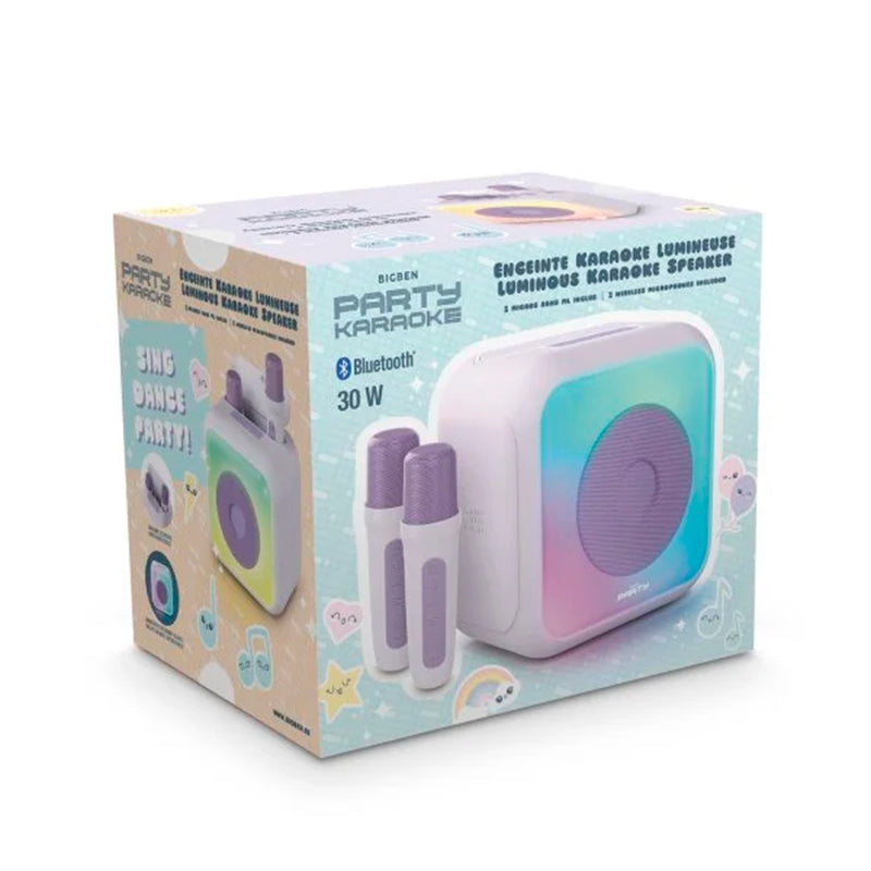 Altavoz BigBen PARTYBTKML Bluetooth LED con 2 Micrófonos Karaoke Lila