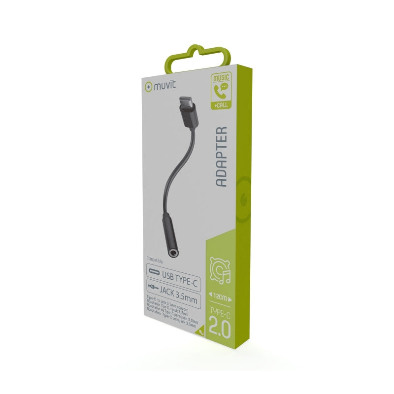 Adaptador Muvit Tipo C a Jack 3.5 negro.