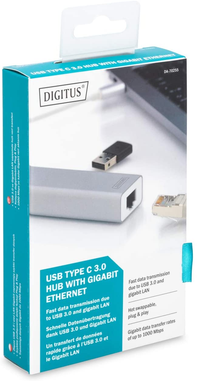 Concentrador HUB DIGITUS DA-70255 USB 3.0 Tipo C con Gigabit Ethernet.