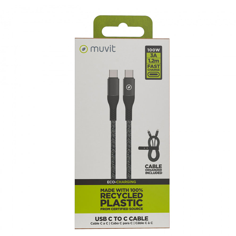 Cable Muvit for Change Tipo C a Tipo C 5A/100W 1.2m resistente negro