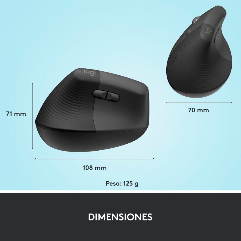 Logitech Lift Ratón Inalámbrico Vertical para Zurdos 4000 DPI Gris-Negro Usado *