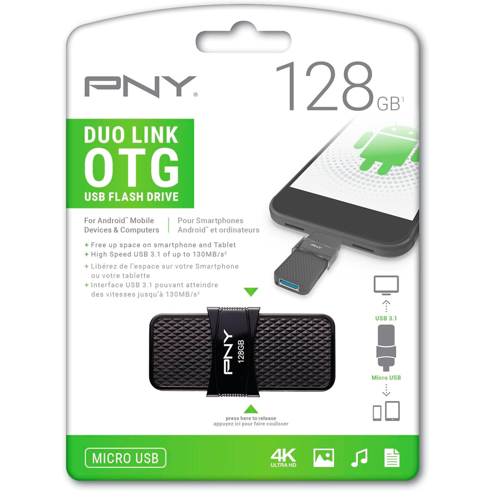 Unidad flash PNY Duo Link OTG USB 3.1 tipo A de 128 GB negro